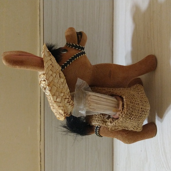 Vintage Flocked Donkey Burro Figure Toothpick Holder Sealed Toothpicks Hong Kong - Picture 2 of 6